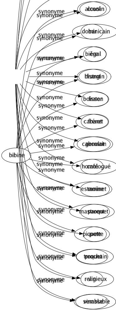 Synonyme de Bibine : Alcool Bar Bière Bistrot Boisson Cabaret Caboulot Café Estaminet Mastroquet Piquette Troquet Vin Vinasse 