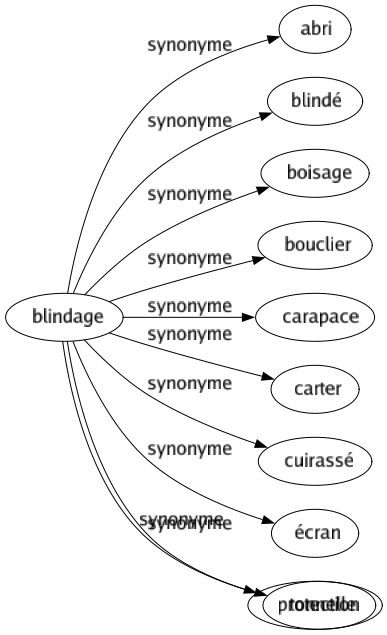 Synonyme de Blindage : Abri Blindé Boisage Bouclier Carapace Carter Cuirassé Écran Protection 