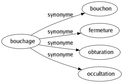 Synonyme de Bouchage : Bouchon Fermeture Obturation Occultation 