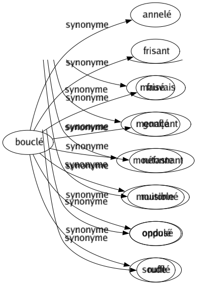 Synonyme de Bouclé : Annelé Frisant Frisé Gonflé Moutonnant Moutonné Ondulé Soufflé 