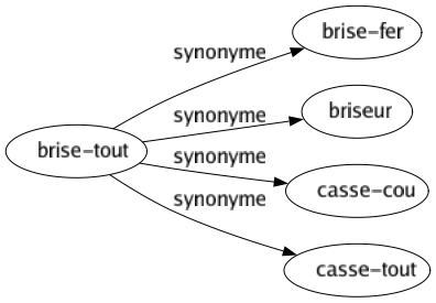 Synonyme de Brise-tout : Brise-fer Briseur Casse-cou Casse-tout 