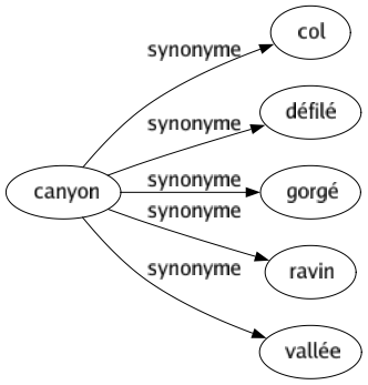 Synonyme de Canyon : Col Défilé Gorgé Ravin Vallée 