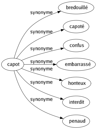 Synonyme de Capot : Bredouillé Capoté Confus Embarrassé Honteux Interdit Penaud 