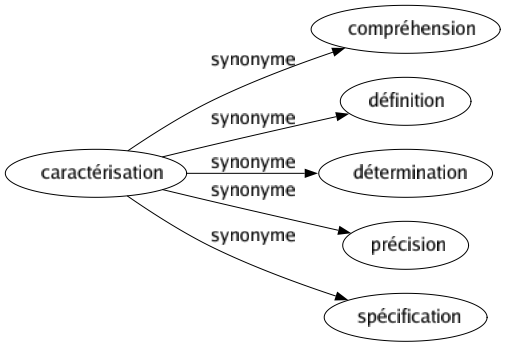 Synonyme de Caractérisation : Compréhension Définition Détermination Précision Spécification 