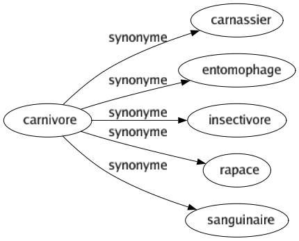 Synonyme de Carnivore : Carnassier Entomophage Insectivore Rapace Sanguinaire 