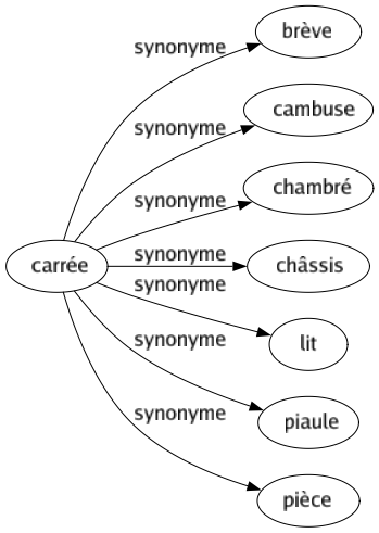 Synonyme de Carrée : Brève Cambuse Chambré Châssis Lit Piaule Pièce 