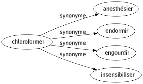 Synonyme de Chloroformer : Anesthésier Endormir Engourdir Insensibiliser 