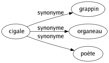 Synonyme de Cigale : Grappin Organeau Poète 