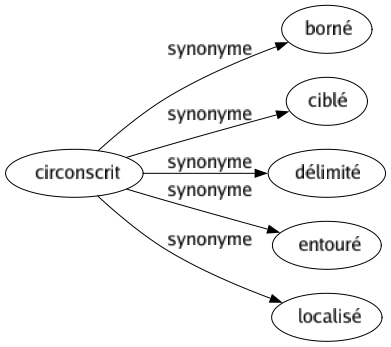 Synonyme de Circonscrit : Borné Ciblé Délimité Entouré Localisé 