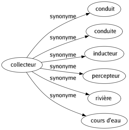 Synonyme de Collecteur : Conduit Conduite Inducteur Percepteur Rivière Cours d'eau 