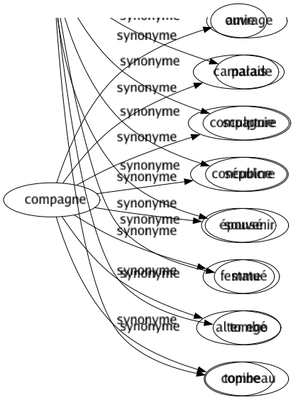 Synonyme de Compagne : Amie Camarade Compagnie Concubine Épousé Femme Alter ego Copine 