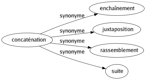Synonyme de Concaténation : Enchaînement Juxtaposition Rassemblement Suite 