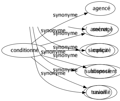 Synonyme de Conditionné : Agencé Aménagé Conçu Disposé Travaillé 