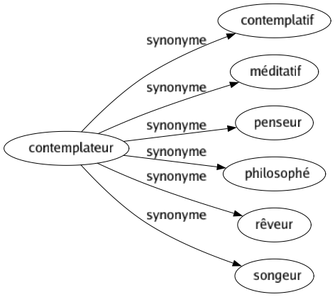 Synonyme de Contemplateur : Contemplatif Méditatif Penseur Philosophé Rêveur Songeur 