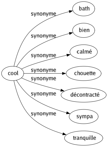 Synonyme de Cool : Bath Bien Calmé Chouette Décontracté Sympa Tranquille 
