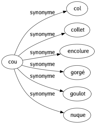 Synonyme de Cou : Col Collet Encolure Gorgé Goulot Nuque 