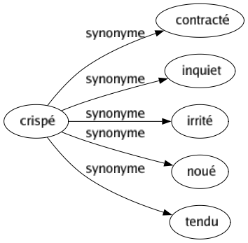 Synonyme de Crispé : Contracté Inquiet Irrité Noué Tendu 