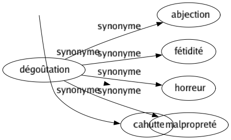 Synonyme de Dégoûtation : Abjection Fétidité Horreur Malpropreté 