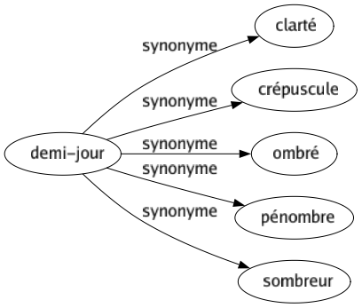 Synonyme de Demi-jour : Clarté Crépuscule Ombré Pénombre Sombreur 
