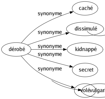 Synonyme de Dérobé : Caché Dissimulé Kidnappé Secret Volé 
