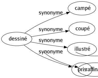 Synonyme de Dessiné : Campé Coupé Illustré Pris 