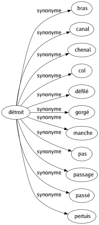 Synonyme de Détroit : Bras Canal Chenal Col Défilé Gorgé Manche Pas Passage Passé Pertuis 