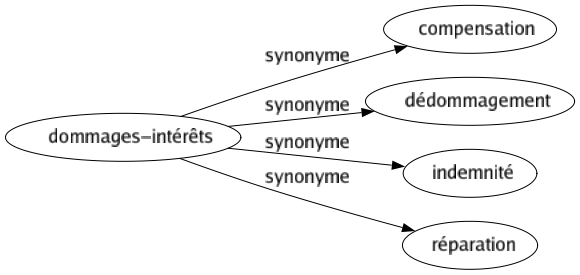 Synonyme de Dommages-intérêts : Compensation Dédommagement Indemnité Réparation 