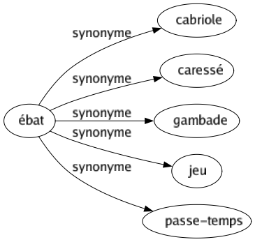 Synonyme de Ébat : Cabriole Caressé Gambade Jeu Passe-temps 