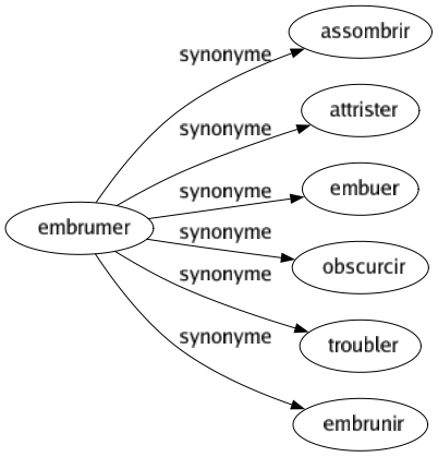 Synonyme de Embrumer : Assombrir Attrister Embuer Obscurcir Troubler Embrunir 