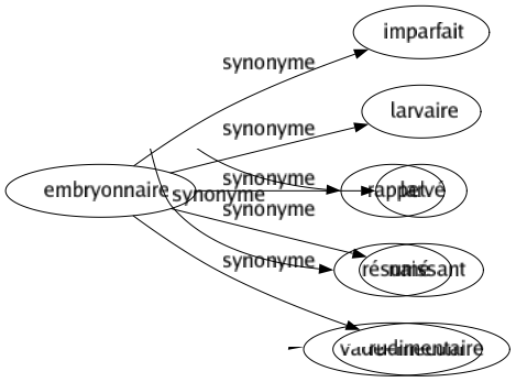 Synonyme de Embryonnaire : Imparfait Larvaire Larvé Naissant Rudimentaire 