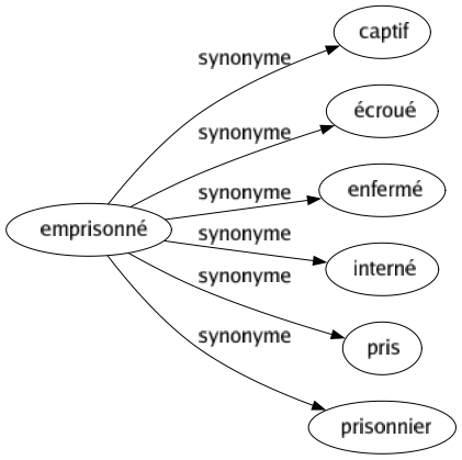 Synonyme de Emprisonné : Captif Écroué Enfermé Interné Pris Prisonnier 