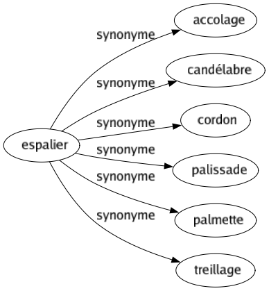 Synonyme de Espalier : Accolage Candélabre Cordon Palissade Palmette Treillage 