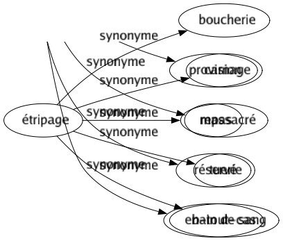 Synonyme de Étripage : Boucherie Carnage Massacré Tuerie Bain de sang 