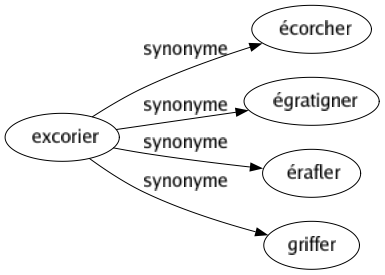Synonyme de Excorier : Écorcher Égratigner Érafler Griffer 