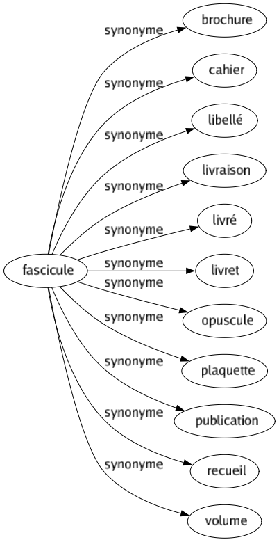 Synonyme de Fascicule : Brochure Cahier Libellé Livraison Livré Livret Opuscule Plaquette Publication Recueil Volume 