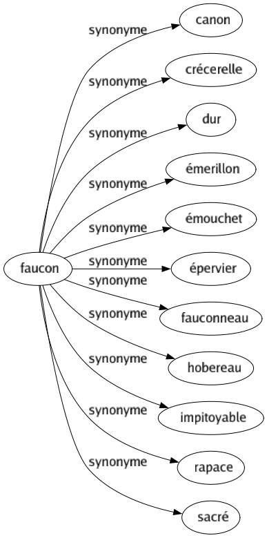 Synonyme de Faucon : Canon Crécerelle Dur Émerillon Émouchet Épervier Fauconneau Hobereau Impitoyable Rapace Sacré 