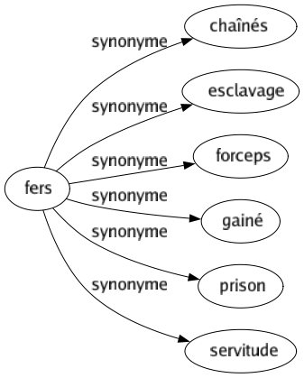 Synonyme de Fers : Chaînés Esclavage Forceps Gainé Prison Servitude 