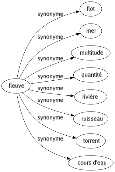 Synonyme de Fleuve : Flot Mer Multitude Quantité Rivière Ruisseau Torrent Cours d'eau 