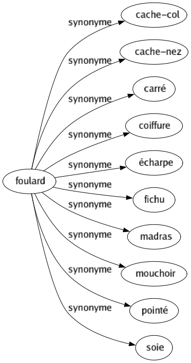Synonyme de Foulard : Cache-col Cache-nez Carré Coiffure Écharpe Fichu Madras Mouchoir Pointé Soie 