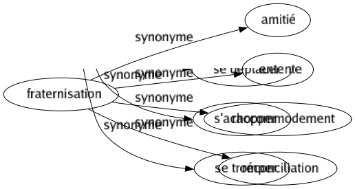 Synonyme de Fraternisation : Amitié Entente Raccommodement Réconciliation 