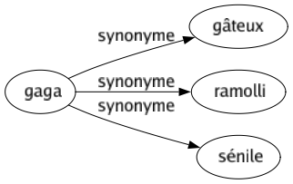 Synonyme de Gaga : Gâteux Ramolli Sénile 