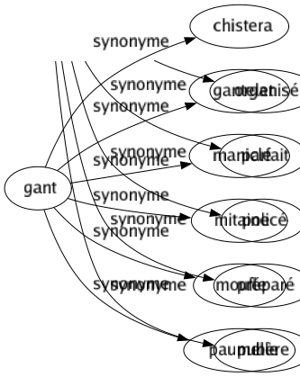 Synonyme de Gant : Chistera Gantelet Manicle Mitaine Moufle Paumelle 