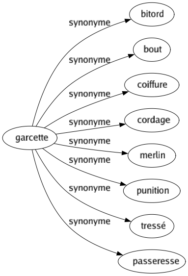 Synonyme de Garcette : Bitord Bout Coiffure Cordage Merlin Punition Tressé Passeresse 