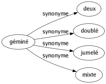 Synonyme de Géminé : Deux Doublé Jumelé Mixte 