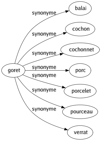 Synonyme de Goret : Balai Cochon Cochonnet Porc Porcelet Pourceau Verrat 