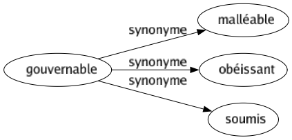 Synonyme de Gouvernable : Malléable Obéissant Soumis 