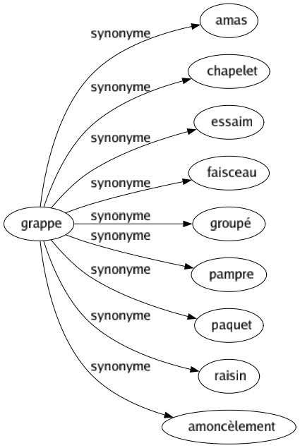 Synonyme de Grappe : Amas Chapelet Essaim Faisceau Groupé Pampre Paquet Raisin Amoncèlement 