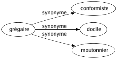 Synonyme de Grégaire : Conformiste Docile Moutonnier 