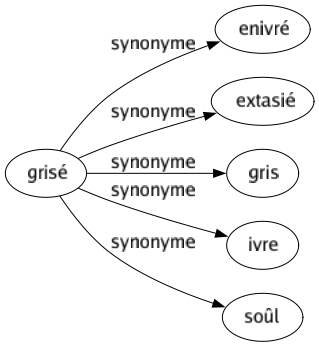 Synonyme de Grisé : Enivré Extasié Gris Ivre Soûl 