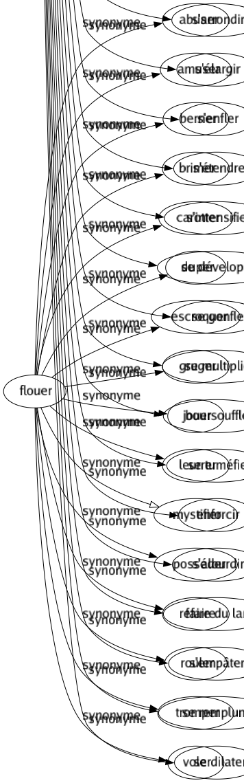 Synonyme de Grossir : Accroître Aggraver Agrandir Ajouter Alourdir Amplifier Arrondir Augmenter Bedonner Bouffir Broder Charger Croître Développer Dilater Dramatiser Élargir Enfler Engraisser Enrichir Épaissir Étendre Exagérer Forcer Forcir Fructifier Gonfler Grandir Hausser Majorer Monter Multiplier Nourrir Outrer Profiter Renchérir Renforcer Souffler Surfaire S'ajouter S'enrichir S'accroître S'agrandir S'amplifier S'arrondir S'élargir S'enfler S'étendre S'intensifier Se développer Se gonfler Se multiplier Boursouffler Se tuméfier Enforcir S'alourdir Faire du lard S'empâter Se remplumer Se dilater 